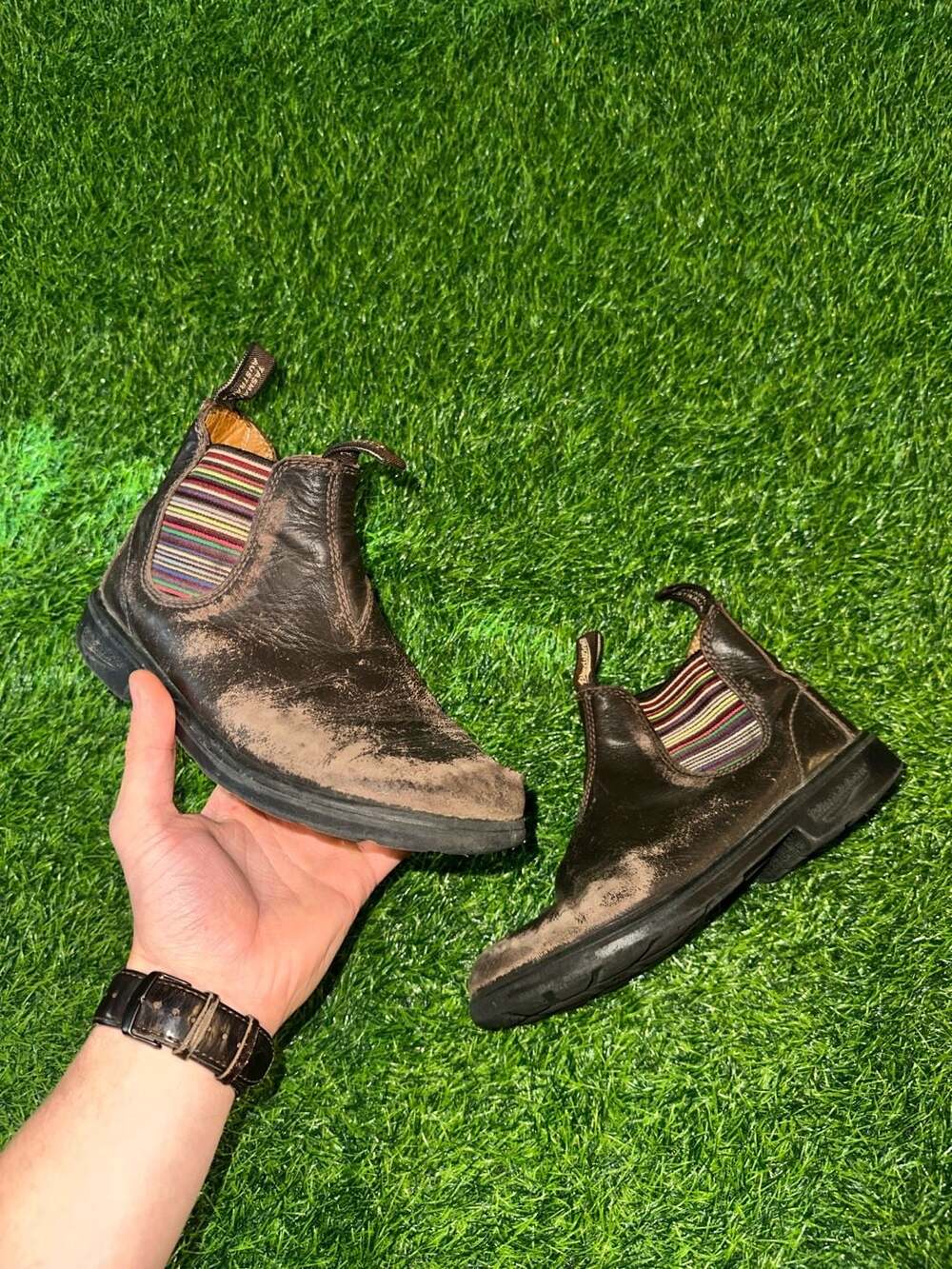 Blundstone Chelsea Boots Brown Leather Striped Gore size 3